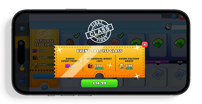 Upgrade ticket popup - what 1st Class adds, with the price