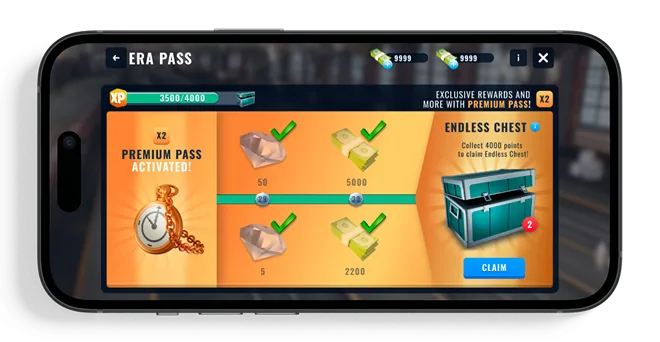 Era Pass Premium screen with the Endless chest panel