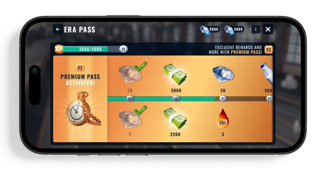 Era Pass screen with the Premium pass activated