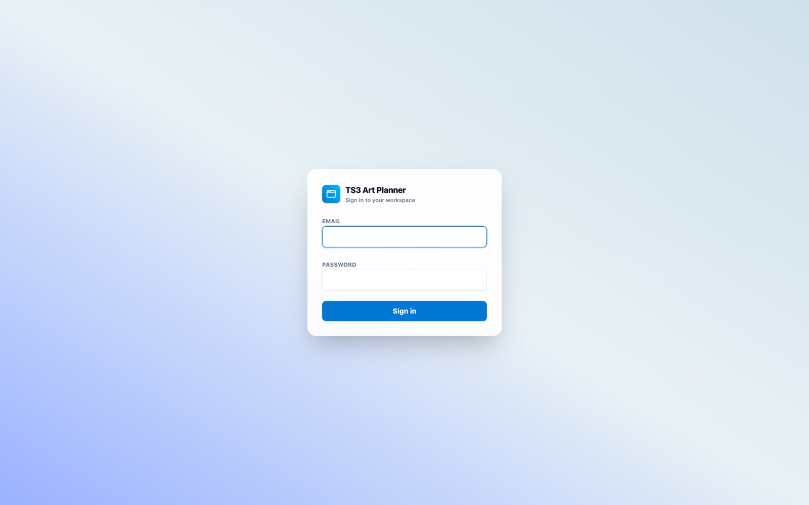 The sign-in page of the planner